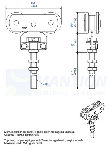 Wózek 4-kołowy MANTION 0255DL, koła Delrin