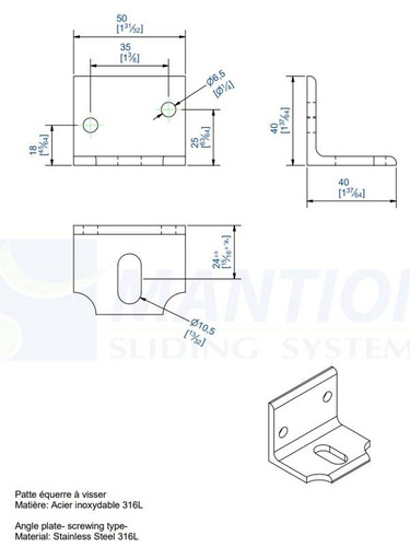 Kątownik montażowy MANTION 9013XA4, stal kwasoodporna AISI 316