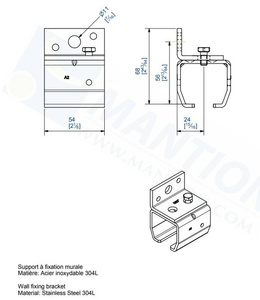 Uchwyt ścienny MANTION 9038VXA2, stal nierdzewna AISI 304