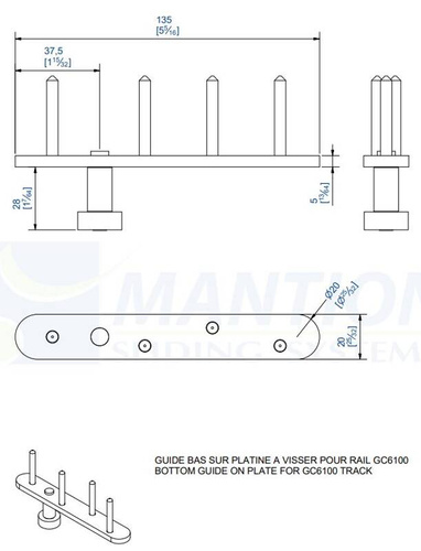 Dolna płytka montażowa z prowadnikiem MANTION 1102FXA2, stal nierdzewna AISI 304