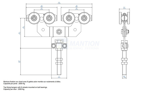 Wózek 8-kołowy z przedłużonym trzpieniem MANTION 9268SL, ocynk