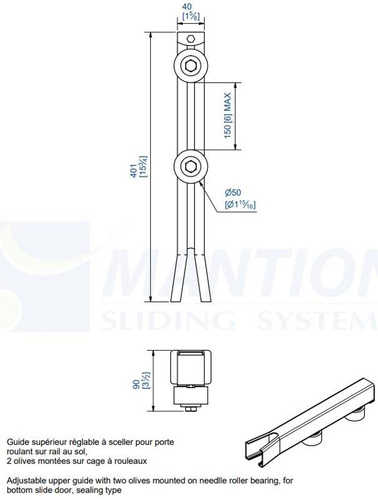Regulowany 2-rolkowy prowadnik górny MANTION 1052