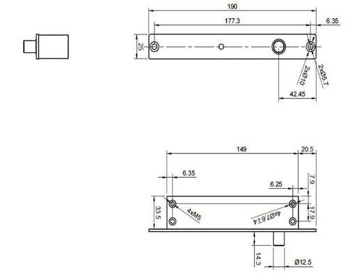 Wąski elektrorygiel BIRA Hartte XSBL, normalnie zamknięty