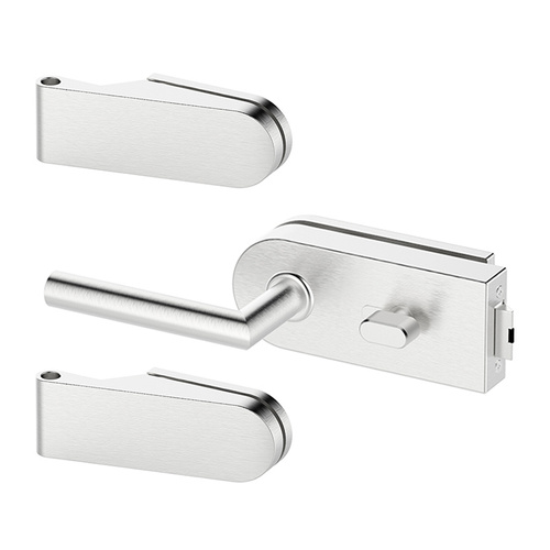 Zestaw okuć do drzwi szklanych Metal-Bud inox okrągły, blokada WC