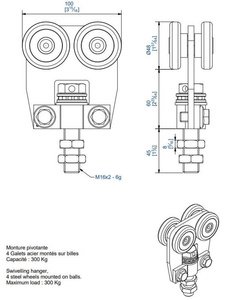 Wózek 4-kołowy z obrotową śrubą MANTION 9653, ocynk