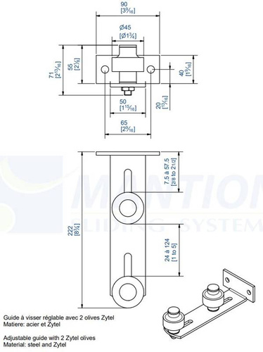 Podwójny regulowany prowadnik dolny do przykręcenia MANTION 1092V, ocynk