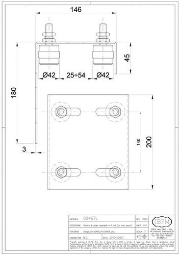 4-rolkowy regulowany prowadnik górny IBFM, typ 467/L