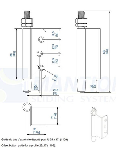 Prowadnik dolny z kątownikiem MANTION 1104EL, ocynk