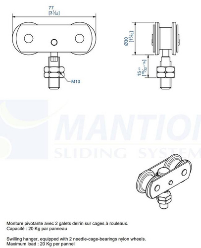 Wózek 4-kołowy MANTION 0633D, koła Delrin