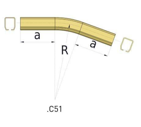 Łuk pionowy 20° NIKO 25.C51, promień 600±20 mm, odcinki proste 220±20 mm, ocynk