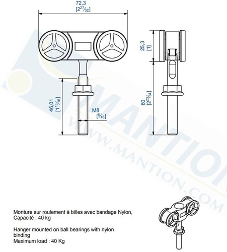 Wózek 4-kołowy z krótkim trzpieniem MANTION 11218HC, koła nylonowe