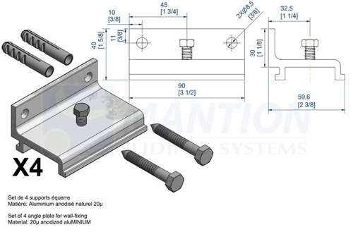 Komplet uchwytów ściennych MANTION GJ10530B, aluminium anodowane