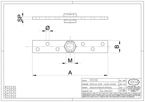 Łożyskowana płytka mocująca IBFM (gwint M12) do bram harmonijkowych, typ 336