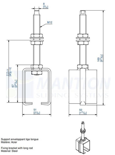 Uchwyt sufitowy z przedłużonym trzpieniem MANTION 5041L, ocynk