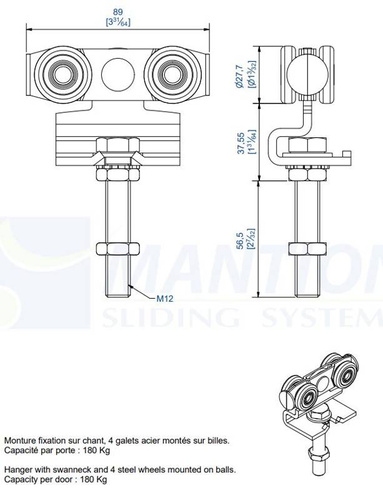 Wózek 4-kołowy MANTION 9232, ocynk
