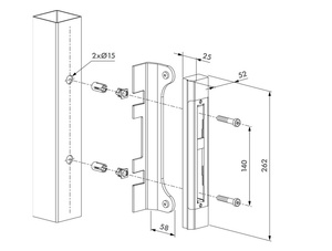 Nawierzchniowy zaczep do zamków wpuszczanych Locinox SFKO pod zamek FORTYLOCK / FIFTYLOCK / SIXTYLOCK
