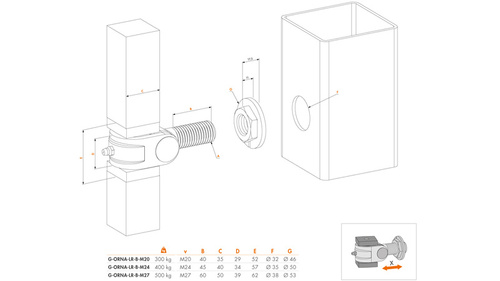 Zawias do bram i furtek kutych Locinox G-ORNA-LR
