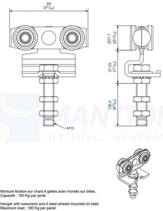 Wózek 4-kołowy  z przedłużonym trzpieniem MANTION 9232L, ocynk