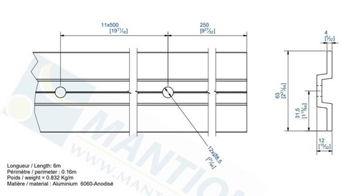 Podwójny dolny profil prowadzący MANTION 11122, aluminium