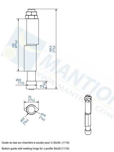 Prowadnik dolny do wspawania MANTION 1108SO, ocynk