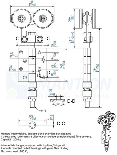 Wózek 4-kołowy z zawiasem MANTION 0382, ocynk