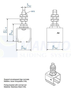 Uchwyt sufitowy zakończony trzpieniem MANTION 9011XA4, stal kwasoodporna AISI 316
