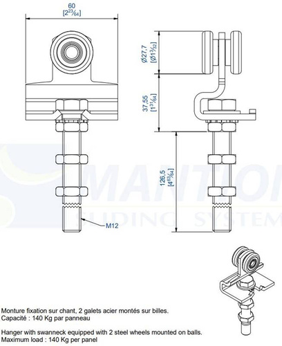 Wózek 2-kołowy z przedłużonym trzpieniem MANTION 9231L, ocynk