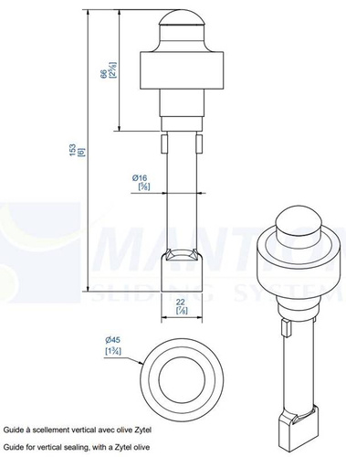 Prowadnik dolny do wbetonowania MANTION 1090, ocynk