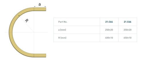 Łuk szyny nośnej 180° NIKO 21.C64, promień 400±10 mm, odcinki proste 250±20 mm, ocynk