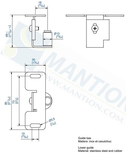 Prowadnik dolny MANTION 1130, stal nierdzewna AISI 304