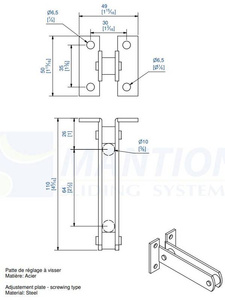 Podwójny regulowany uchwyt ścienny do przykręcenia MANTION 3536, ocynk