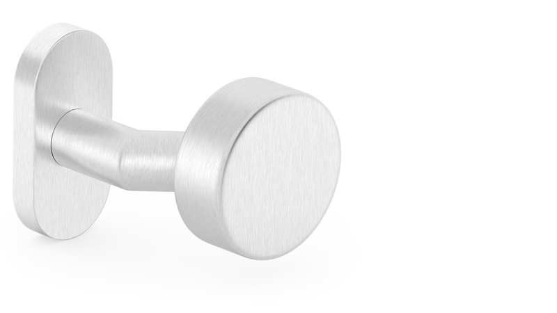 Gałka drzwiowa ukośna, płaska na szyldzie owalnym, nierdzewna Metal-Bud