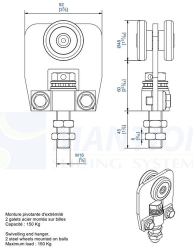 Wózek 2-kołowy z obrotową śrubą MANTION 9651, ocynk