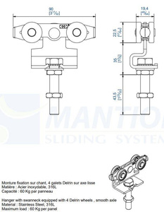 Wózek 4-kołowy MANTION 99212XA4, stal kwasoodporna AISI 316