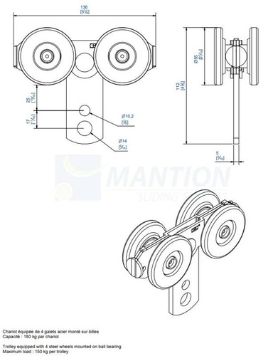Wózek 4-kołowy MANTION 2762A, ocynk