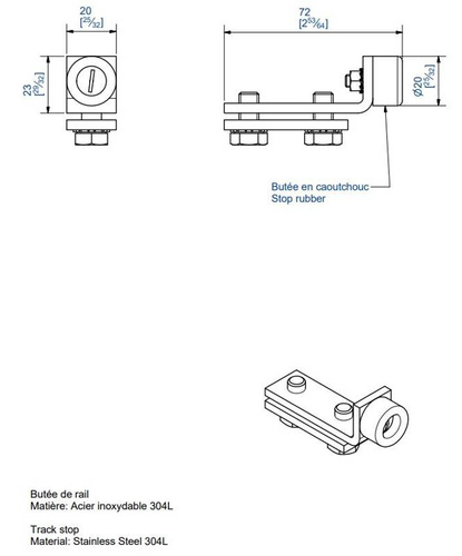 Stoper szyny MANTION 9139XA2, stal nierdzewna AISI 304