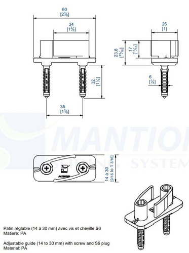 Regulowany prowadnik dolny MANTION 1103RG, nylon