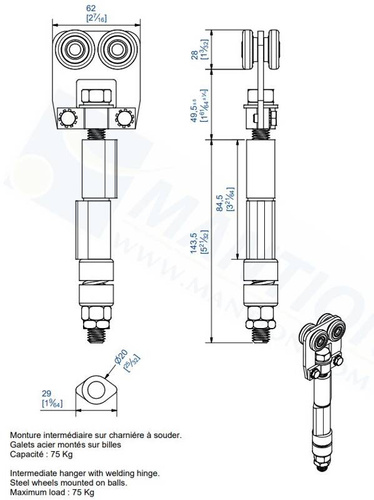 Wózek 4-kołowy do wspawania MANTION 9332SO, ocynk