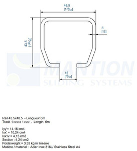 Szyna nośna MANTION HERCULE 9040XA4, stal kwasoodporna AISI 316