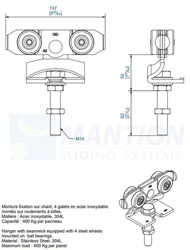 Wózek 4-kołowy MANTION 9242XSA2, stal nierdzewna AISI 304