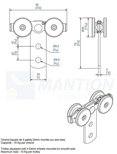 Wózek 4-kołowy MANTION 0732, koła Delrin