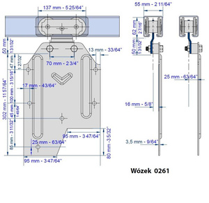 Wózek 4-kołowy z mocowaniem bocznym MANTION 0261, ocynk