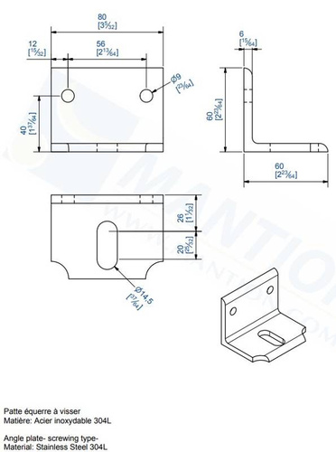 Kątownik montażowy MANTION 9033XA2, stal nierdzewna AISI 304