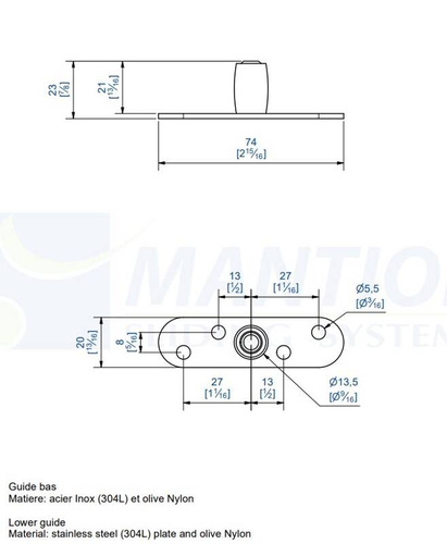 Dolna rolka stabilizująca MANTION 1102XA2, Ø13,5 mm, stal nierdzewna AISI 304