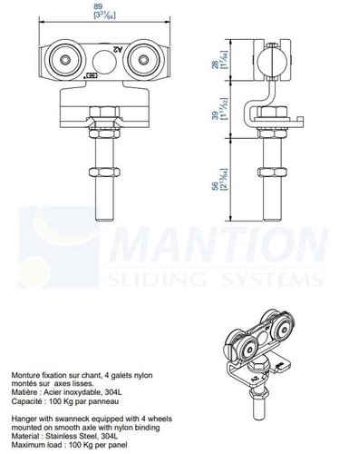 Wózek 4-kołowy MANTION 99232XA2, stal nierdzewna AISI 304