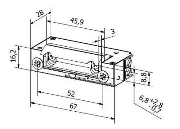 Elektrozaczep BIRA Hartte XS normalnie zamknięty NC z wyłącznikiem - zdjęcie 2