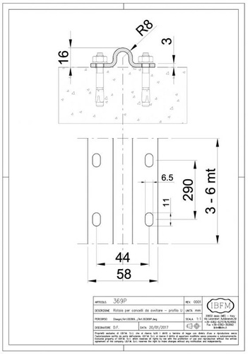 Dolna szyna prowadząca, profil U Ø16 mm