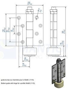 Prowadnik dolny z zawiasem MANTION 1114, ocynk