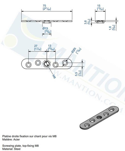 Płytka montażowa do skrzydeł drewnianych MANTION 0023, ocynk