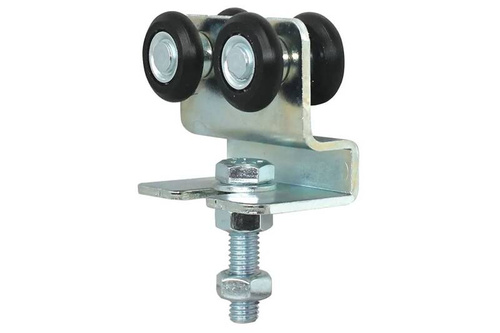 Wózek 4-kołowy gięty IBFM do szyny nośnej 33x34 mm, typ 338/4N z trzpieniem gwintowanym M8, koła nylonowe